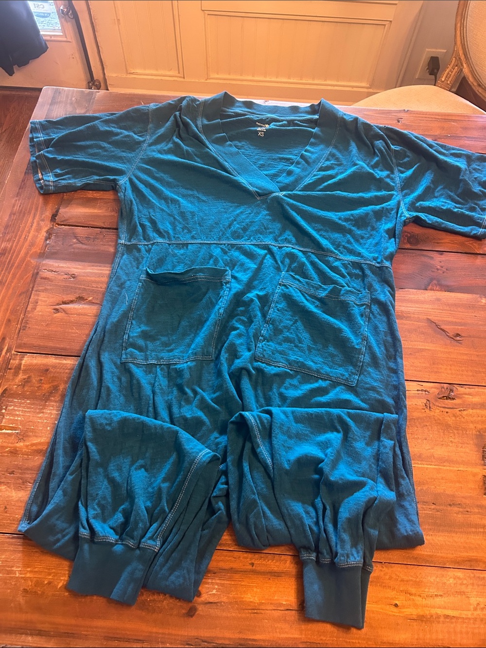 Natural Life Teal V-Neck romper with Front Pockets